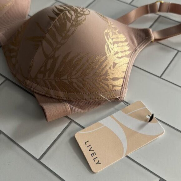 NWT Lively Women's Cream The Metallic Palm No-Wire Push-up Bra Size 34DD - Picture 3 of 4